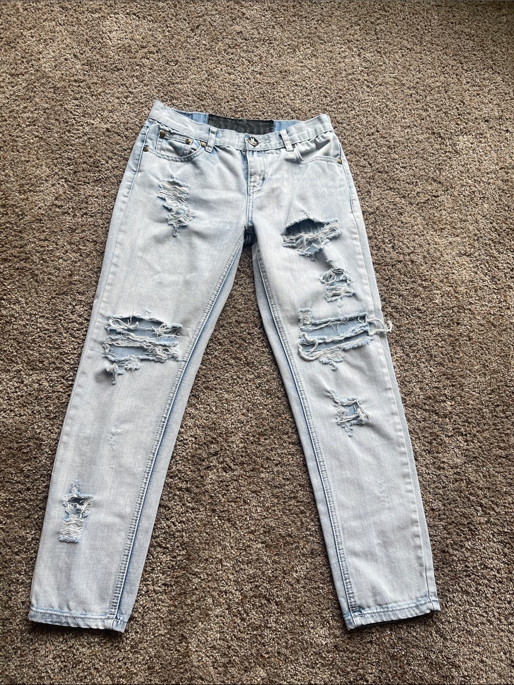 One Teaspoon Light Blue Distressed Boyfriend Jeans 25